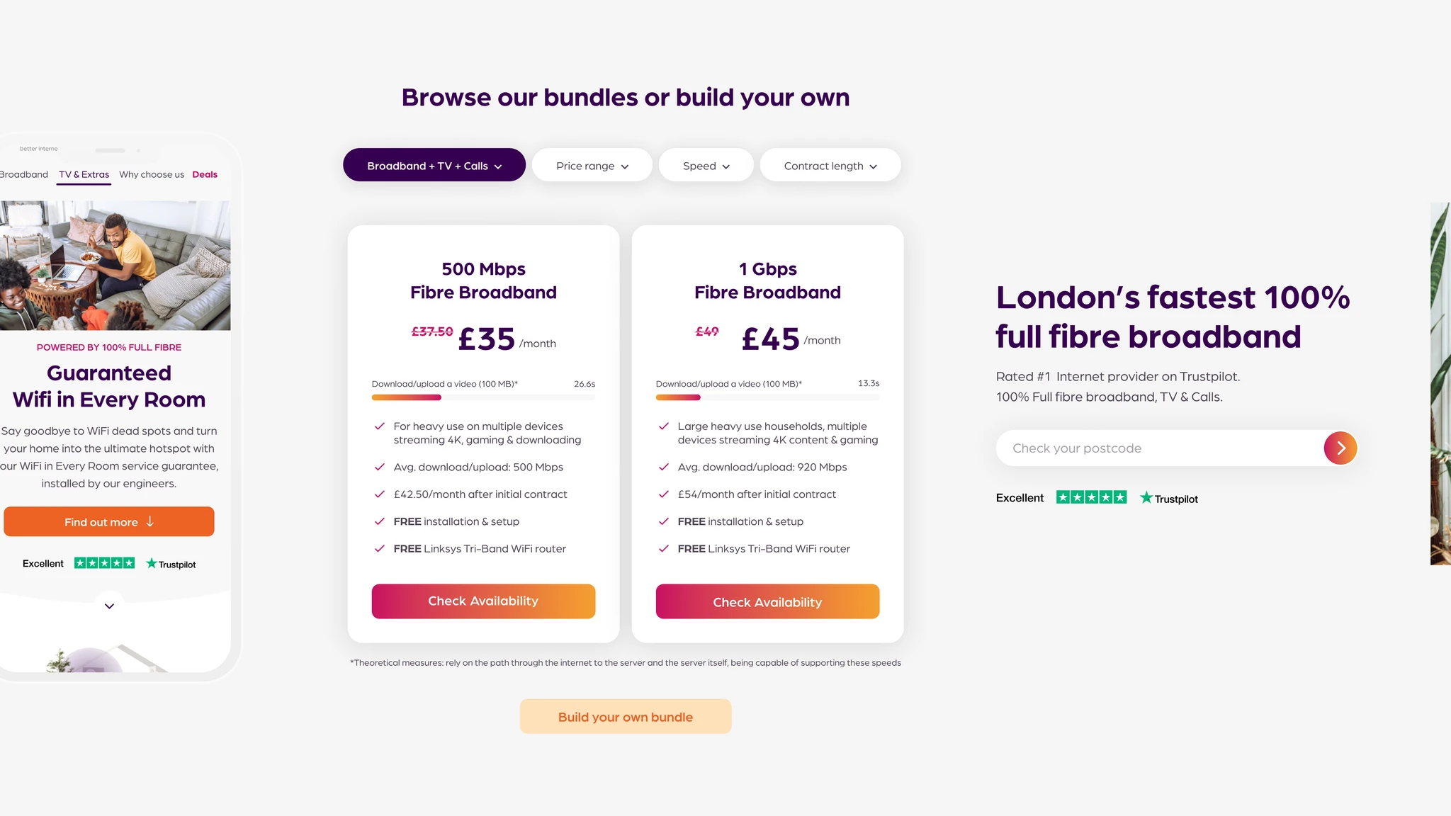 Community Fibre bundles page across devices