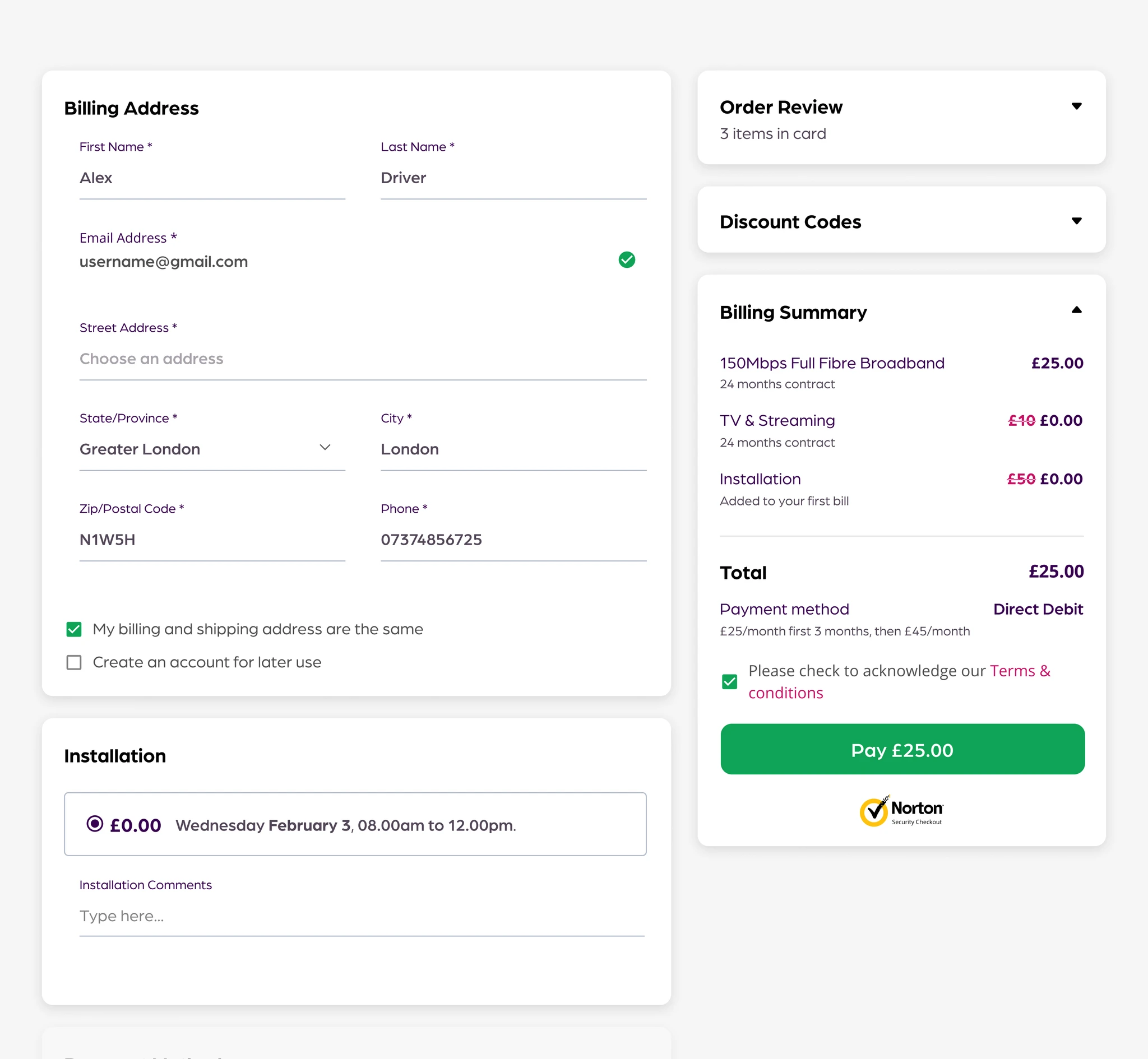 Community Fibre checkout