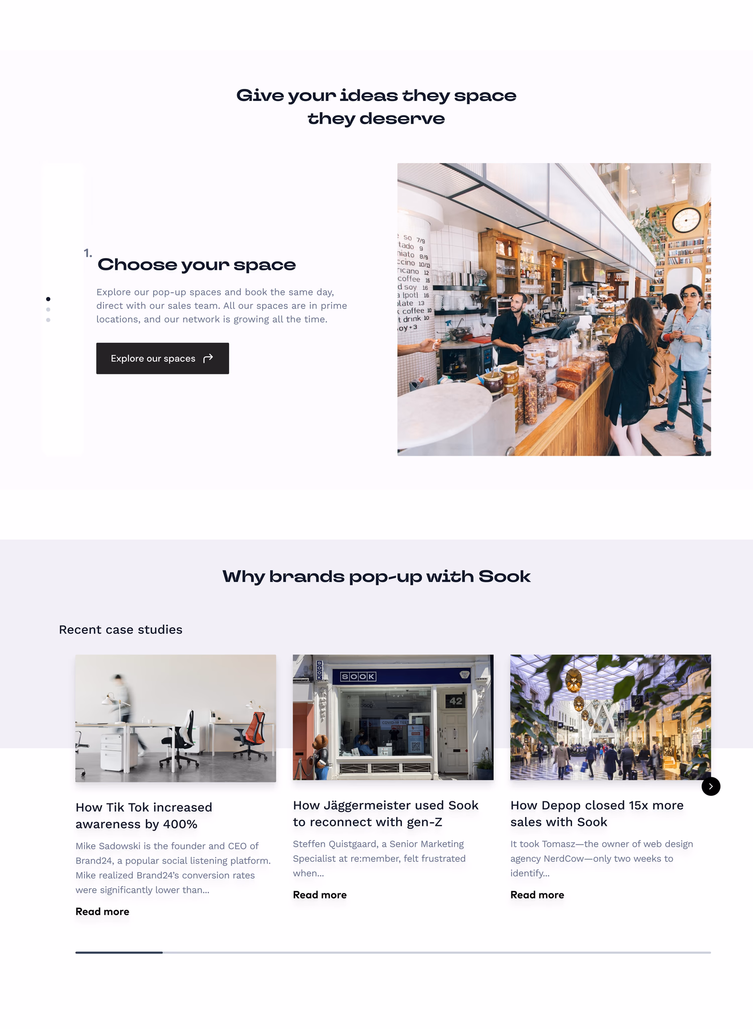 Sook website: choose your space and why brands pop-up with Sook